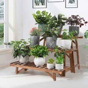 3 Tier Freestanding Ladder Shelf Wood Plant Stand Indoor Outdoor Plant Display Rack Flower Pot Holder Planter Organizer 1