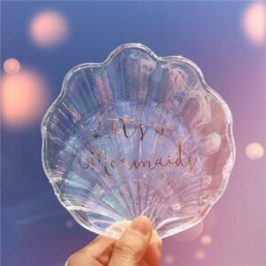 Mermaid Shell Glass Plate Dish Small Jewelry Storage Tray Ring Trinket  Wedding Decoration Gift for Girls Plates 5 Inch 1