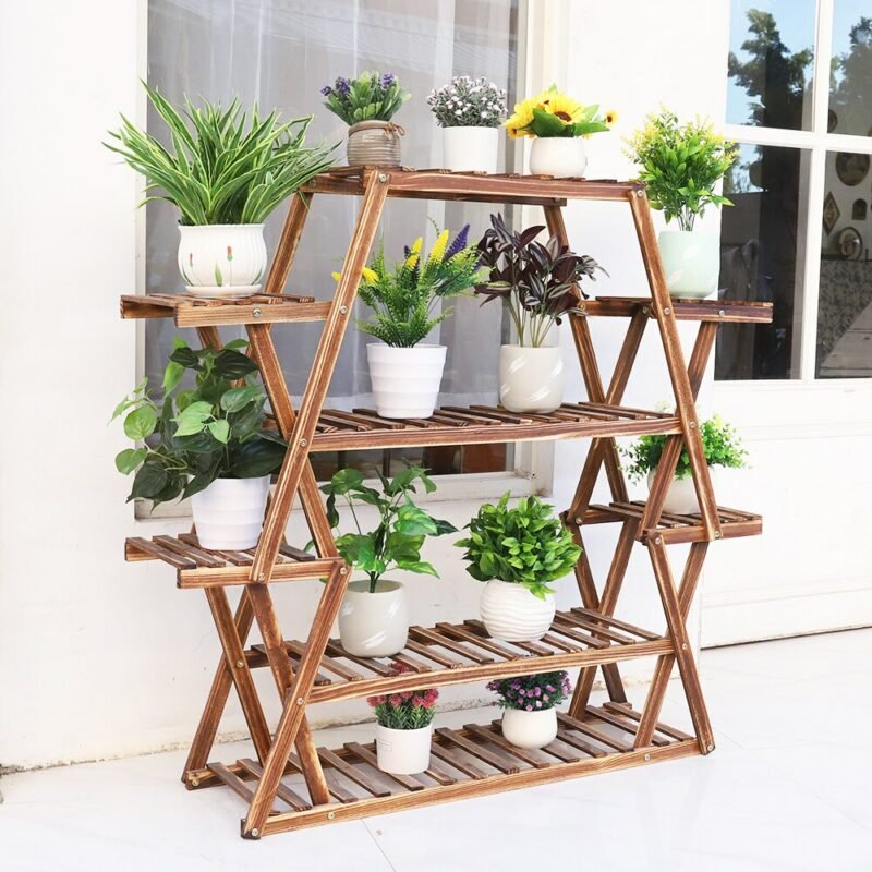8 Tier Tall  Large Capacity Wood Plant Stand Steady Flower Shelves for Patio Porch Balcony 3