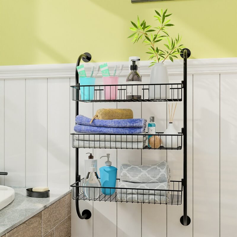 Wall Hanging Baskets Multifunctional 3-tier Metal Wall Rack Shelf Storage Baskets for Holding Bathroom Accessories Kitchen Fruit 3