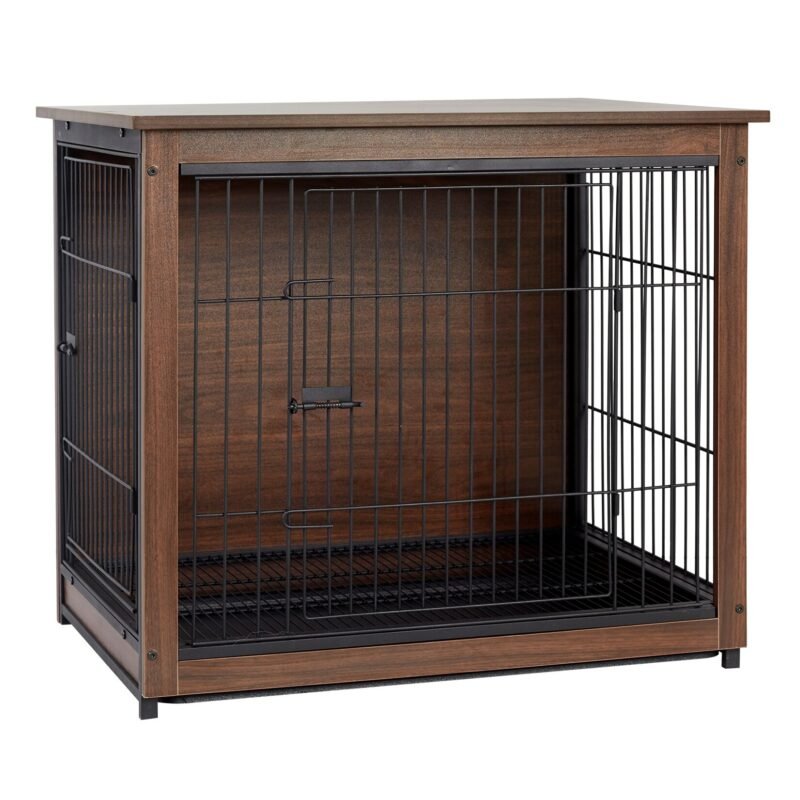 Dog Kennel Indoor Robust Wooden Cage Crate Pet House Dual Door Vintage End Table 3