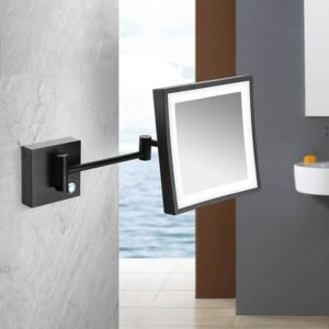 Modern Black Bathroom Mirrors Quality Brass Dual Arm Extend Folding Bathroom Makeup Mirror Magnifying LED Light Bathroom Mirrors 1