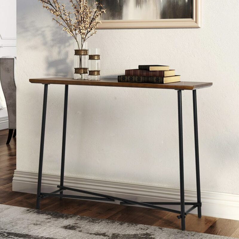 Heavy Duty Brown Console Table Entryway Table with Storage Farmhouse Rustic for Living Room, Hallway, Foyer-Walnut Brown 2