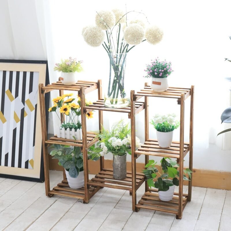 Wooden 8 Tiers Garden Plant Stand Indoor Outdoor Potted Flowers Storage Planters Display Rack for Greenery Plants 2