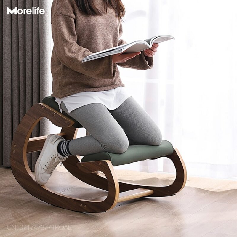 Nordic solid wood leisure rocking chair Light luxury household computer chair Kneeling chair Orthostatic rocking chair 4