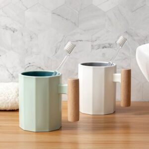 Modern Color Wooden Handle Mouthwash Cup Household Plastic Thickened Cup Toothbrush  Water Mug Tumblers 1