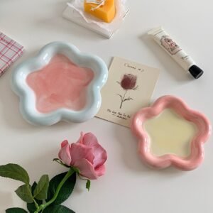 Korean Flat Plate Hand Paint Jewelry Storage Tray Dessert Plate Fruit Storage Cute Dish Ceramic Plates Candy Flat Bowl 1