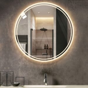 Bathroom Mirror with LED Lights Circle Backlit Illuminated Wall Mounted Lighted Mirror Anti-Fog 3 Colors Change IP65 Dimmable 1