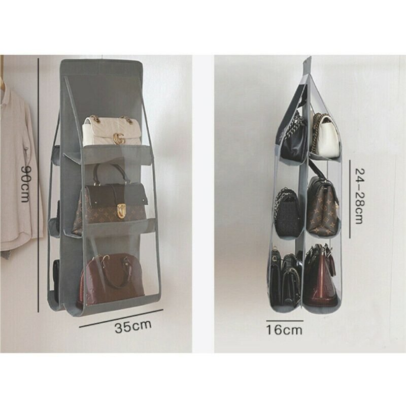 VOW Pets 6 Pocket Folding Hanging Large Clear Handbag Purse Storage Holder Anti-dust Organizer Rack Hook Hanger 5