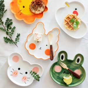 Ins Cute Cartoon Underglaze Color Animal Ceramic Breakfast Plate Children's Rice Plate Fruit Cake Dessert Dish 1
