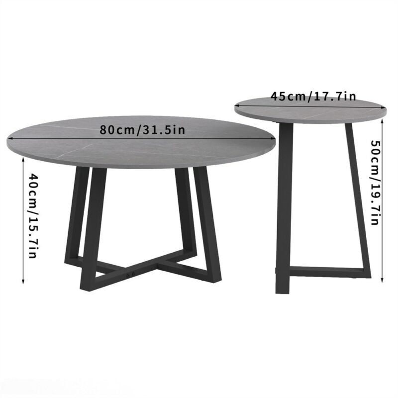 Round Modern Marble Nesting Coffee Set of 2, Stacking Living Room Accent Tables Furniture Sintered Stone Tabletop End Table 5