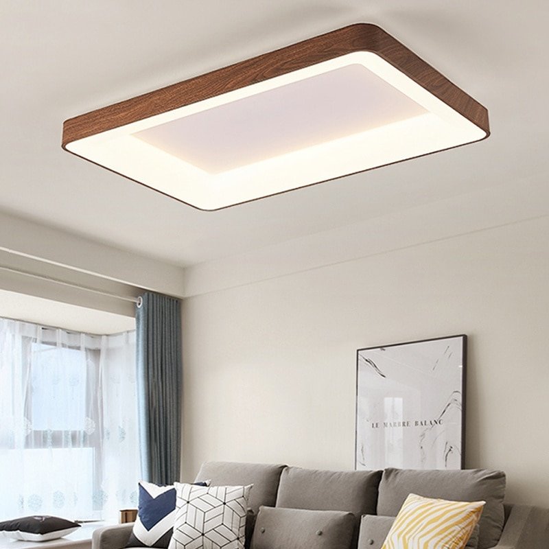 Living Room Ceiling Lights Imitation Wood Grain LED Ceiling Lamp For Bedroom Round Rectangle Square Room Decor Lighting Fixtures 2