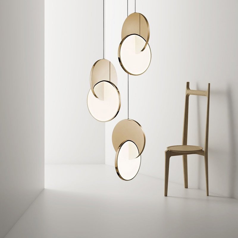 Acrylic Stainless steel mirror round LED Pendant Light artistical Simple design Cross shape pendant lamp Indoor decoration light 3