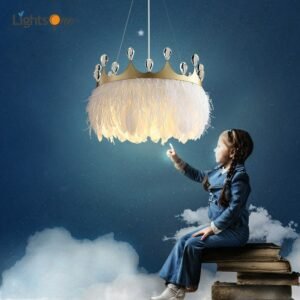 Simple modern warm crown pendant lights children's room imperial crown feather pendant lamp 1