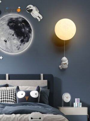 Children's room moon wall light simple creative astronaut cartoon boy bedroom bedside background wall lamp 1
