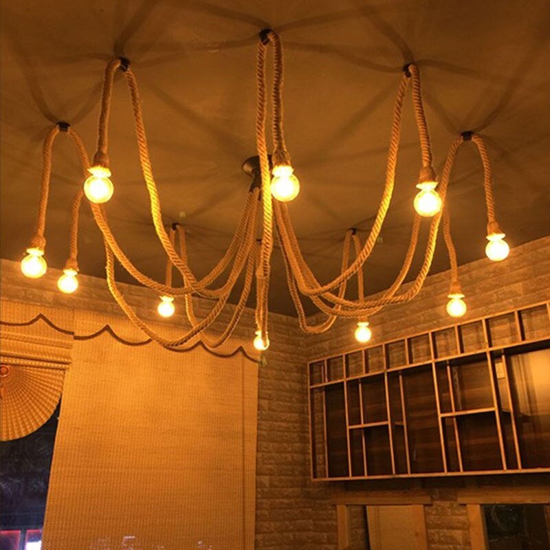 Retro Industrial Hemp Rope  Hanging lamps Spider chandelier  5/6/8/10/12/15 Heads DIY Hanging Lights  For Dining Room Bar 6