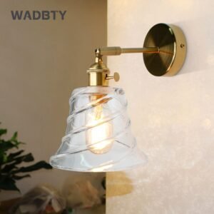 WADBTY Wall Sconce Light Led E27 Clean Glass Wall Light Switch Copper Wall Lamp Bedroom Suit For 90-260V 1