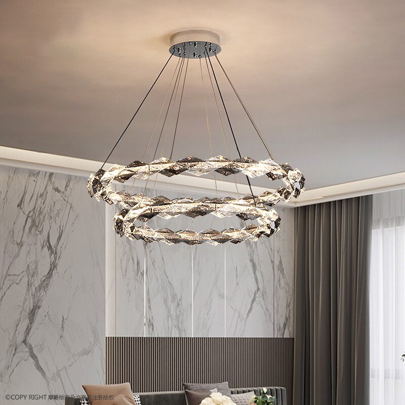 Modern dining room bedroom lamp duplex staircase ring crystal lamp light luxury crystal chandelier villa living room lamp 2