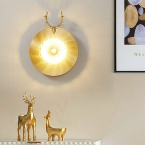 All copper wall lamp bedroom bedside lamp living room background wall simple creative deer head personalized wall light 1