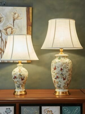 American Retro Classical Ceramic Decorative Table Lamp LED E27 Fabric Lampshade Hotel Living/Model Room Study Bedroom Bedside 1