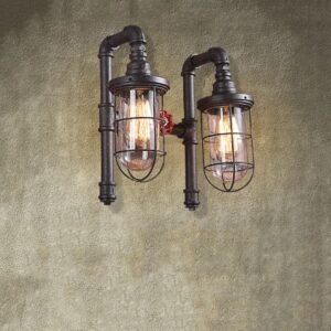 Modern Industry Loft Retro Iron Water Pipe Wall Lamp For Cafe Restaurant Imitation Bird Cage Explosion-Proof Glass Aisle Lights 1