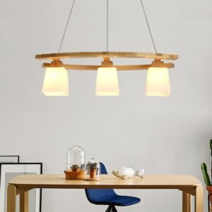 Wooden Chandelier Modern Creative Simple Shape Dining Table Kitchen Island Hanging Light Three-Head Ceiling Chandelier Fixture 1