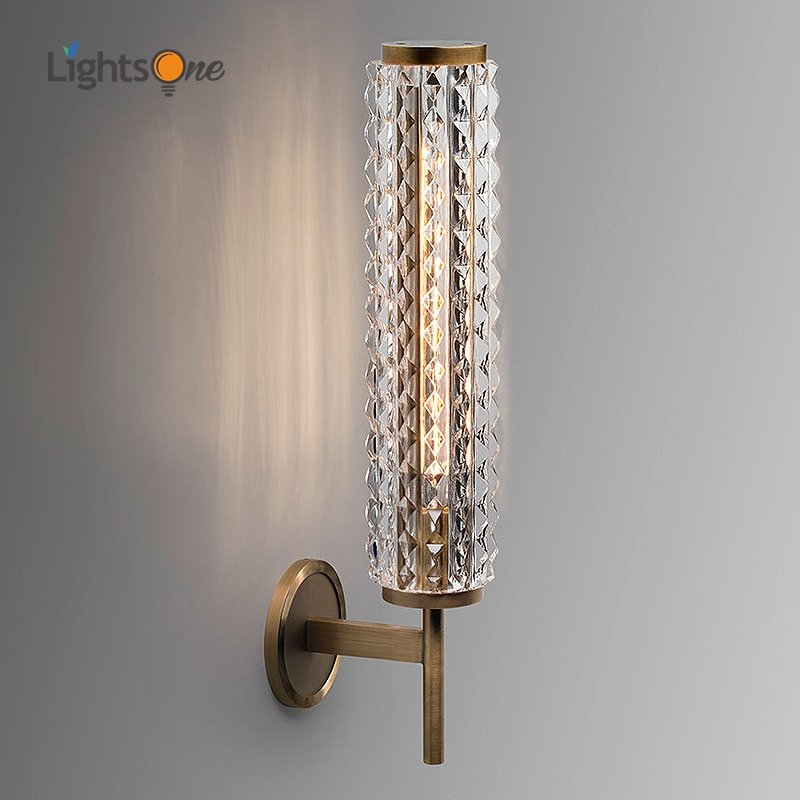 Postmodern copper wall lamp luxury crystal living room bathroom mirror headlight villa wall light 1