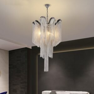 Stream Suspension Modern aluminum Chandeliers room villa dinner party silver tassel light art design stair luxury chandelier 1