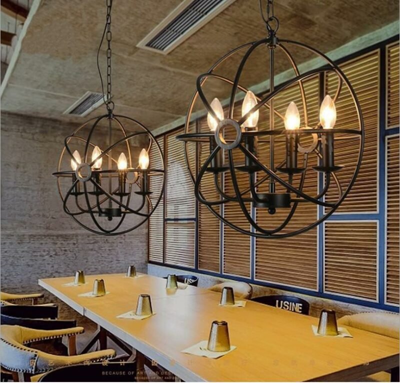 Retro industrial  iron globe Pendant Light For  Living Room Hanging Lamp For  cafe restaurant bar hairstyle lighting Fixture 6