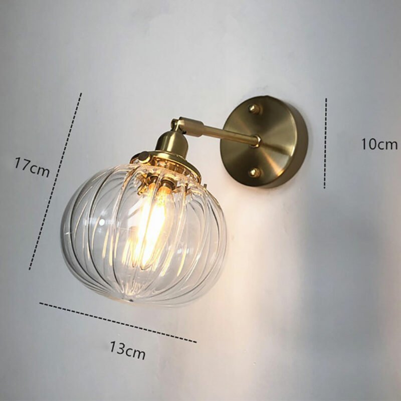 Nordic retro brass glass wall lamp simplicity bedroom bedside aisle background wall mirror lamp aisle glass wall light E27 5