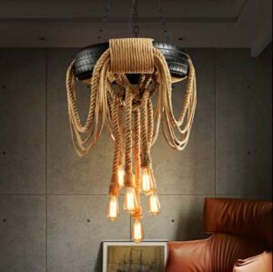 Retro industrial  hemp rope tire Pendant light  For living Room Chain restaurant Hanging lamp For  bar clothing store 1
