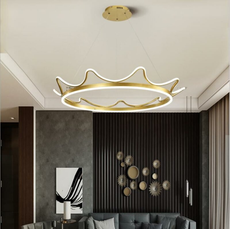Nordic creative golden dining room chandelier light luxury LED bedroom study hanging light modern crown LED indoor  lighting fix 4