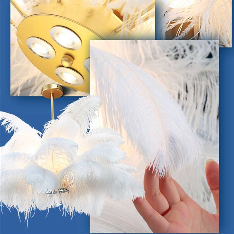 Postmodern Feather Chandelier Creative Designer 100% Real Ostrich Feather Decoration Light For Bedroom Living Room Princess Room 2