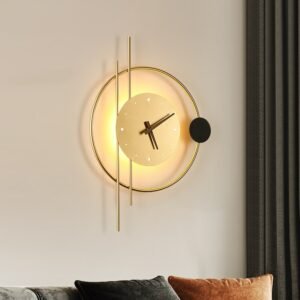 Wall Lights with clock dining room living TV background wall decor aisle light Nordic silent clock bedroom bedside lamp 1