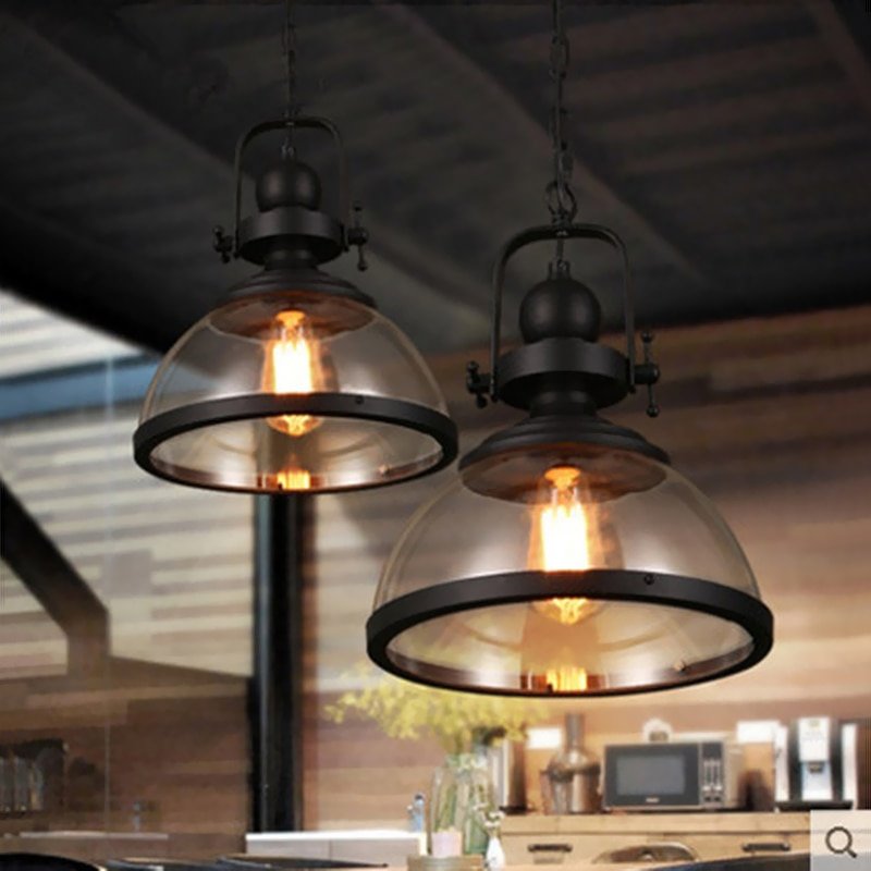 Iron LED Pendant Lights Loft Industrial Kitchen Hanging Lamp For Dining Room Decor Home Light Fixtures Glass Lampshade 2
