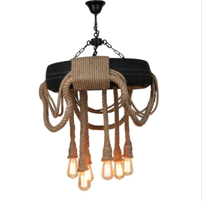 Retro industrial  hemp rope tire Pendant light  For living Room Chain restaurant Hanging lamp For  bar clothing store 6