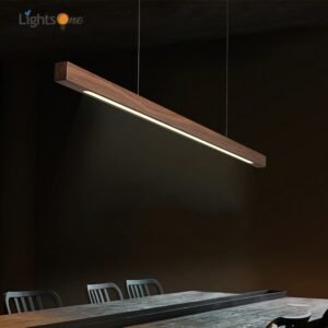 Black walnut dining room pendant light Nordic dining table bar office simple log long strip pendant lamp 1