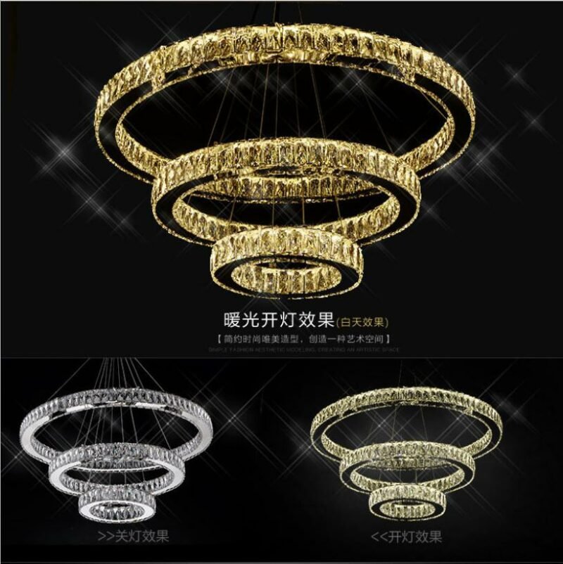 New LED O Round Ring  Chandelier Lighting  For Living Room Hanging lamp K9 Crystal Luxury Circle Lights Lamp For Villa Hotel 5