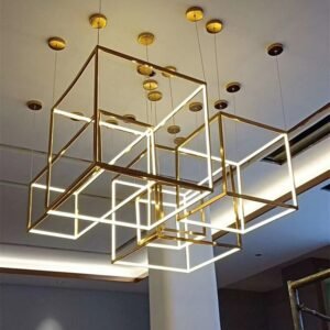 Modern geometric chandelier art design square postmodern light luxury Indoor Living Room Decor Lobby minimalism chandelier 1
