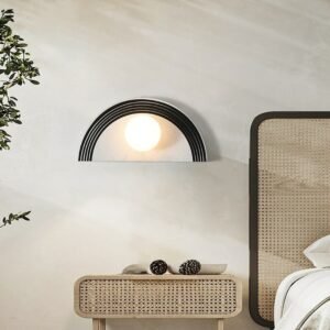 Round Semi-circle Resin Wall Lamp Bedroom Bedside Vintage Sconce Minimalist Living Room Glass Lampshade Hotel Homestay LED Light 1