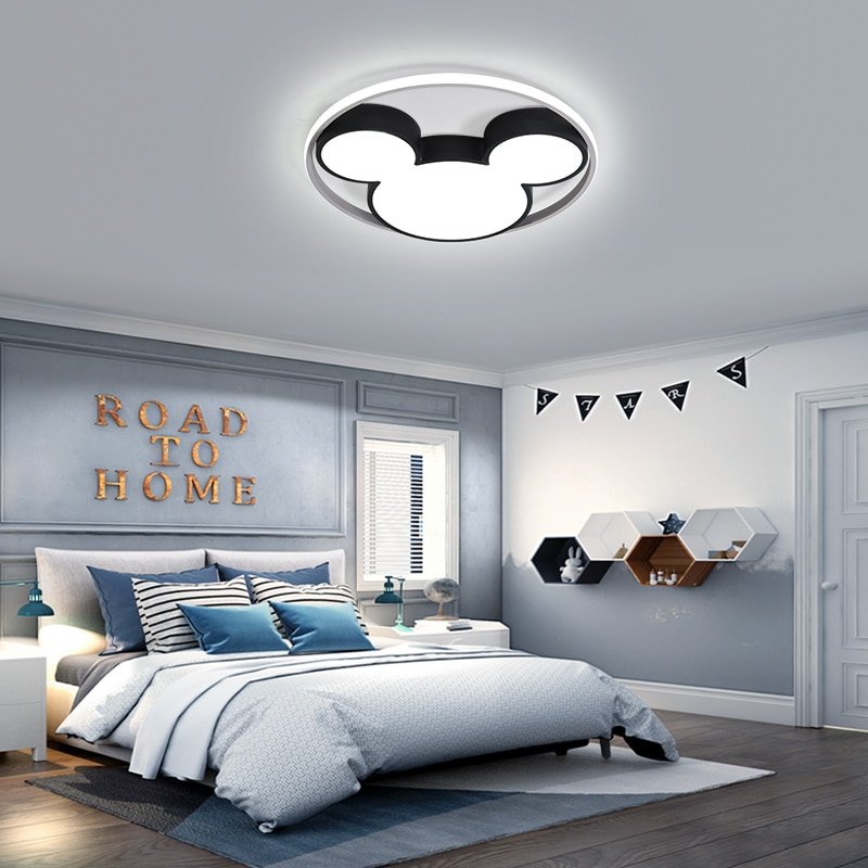 Modern Led Ceiling Light Fixtures Black/White Mickey Ceiling Lamps For Living Children's Room Bedroom 220v Dimmable Plafondlamp 2