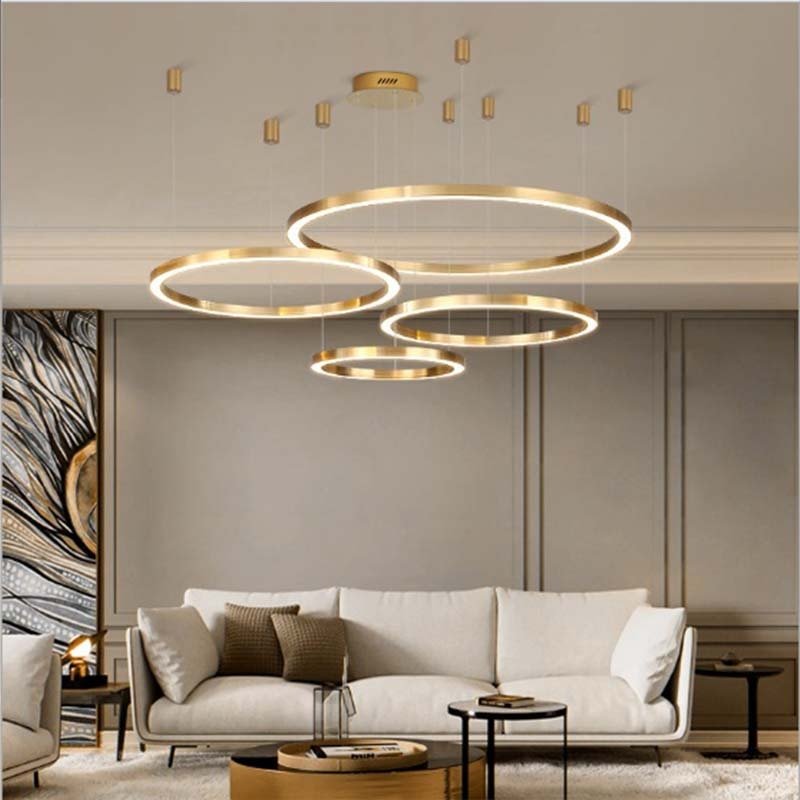 Modern Luxury Large 5 Ring Led Pendant Light  For Mall Dining Table Living Room Decoration Gold Round Ring Hanging Lamp Fixture 4