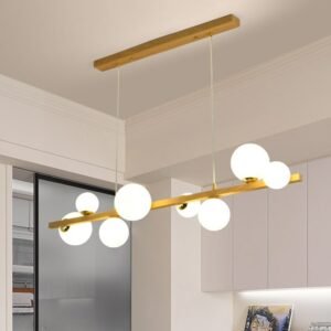 Milky Glass Ball Ceiling Chandelier For Dining Table Kitchen Island Modern Minimalism Imitation Wood Grain Suspension Luminaire 1