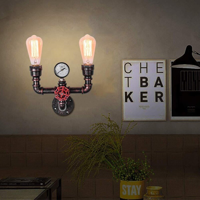 Industrial Water Pipe Wall Lights Iron Rust Sconce Lamps Decor For Aisle Loft Cafe Bedroom Bedside Living Room Free Shipping 6