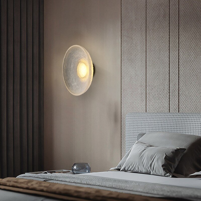 Wabi-sabi Designer Decorative Resin Wall Lamp Round Background Bedroom Bedside Lamp Transparent Atmosphere Ins Japanese Light 4