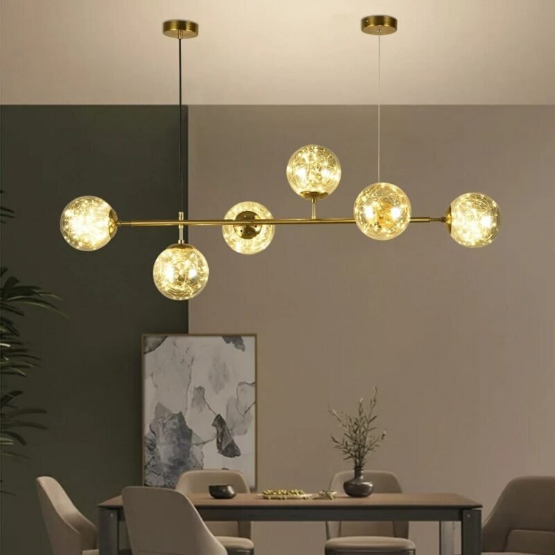 Star Magic Bean Luminous Glass LED Chandelier Golden Round Long Strip Starlight Pendant Lamp for Dinning Room Romantic Decor 4