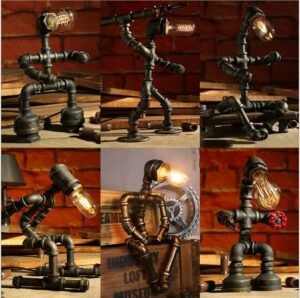 Vintage Table Lamp Robot Iron Pipe Desk Lamp Led Table Lamps For Bedroom Bedside Loft Home Decor Lighting Industrial Fixtures 1