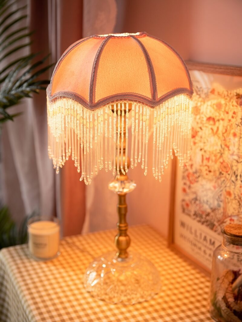 French Romantic Vintage Retro Pink Tassel Table Lamp Bedside Bedroom Home Decorative Desk Lights Girl's/princess Room Wedding 3