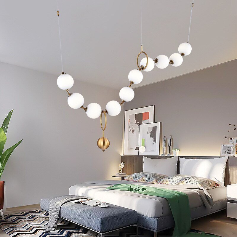 Nordic Glass Ball Chain LED Chandelier Ten Molecular bubble ball lustre Dining room Bedroom Living Room Hanging Light Fixtures 2