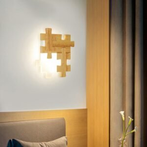 Solid Wood Wall Lamps Creative Puzzle Shape Led Wall Lamp Bedroom Bedside Sofa Background Apply Interior Wall  Lighting Fixture 1